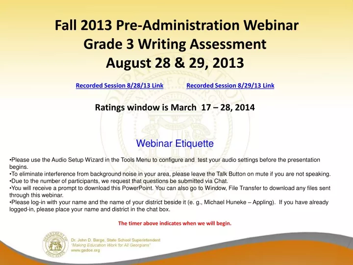 fall 2013 pre administration webinar grade
