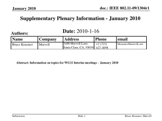 Supplementary Plenary Information - January 2010