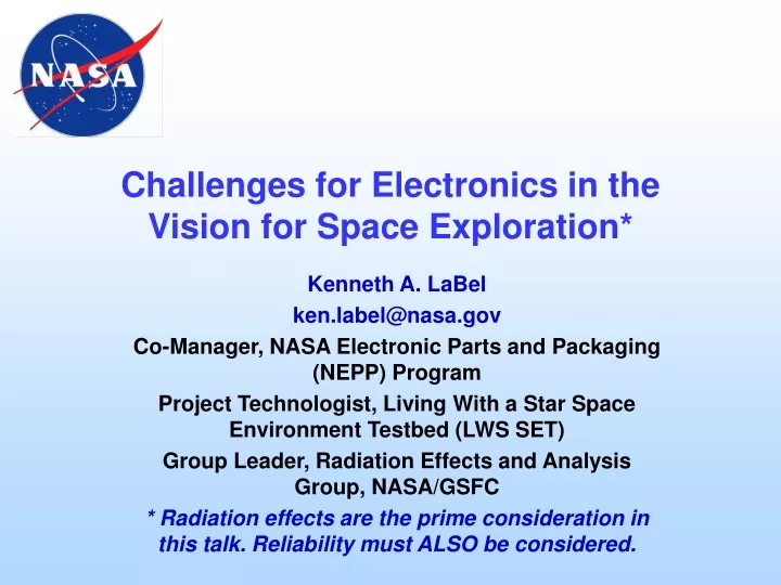challenges for electronics in the vision for space exploration