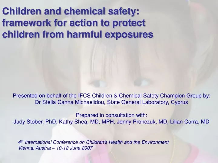 children and chemical safety framework for action to protect children from harmful exposures