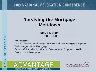 Surviving the Mortgage Meltdown May 14, 2009 1:30 – 3:00