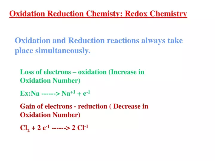 oxidation reduction chemisty redox chemistry