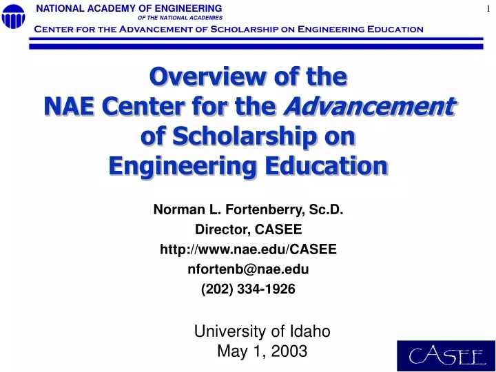 overview of the nae center for the advancement of scholarship on engineering education