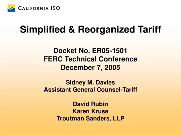 simplified reorganized tariff docket no er05 1501