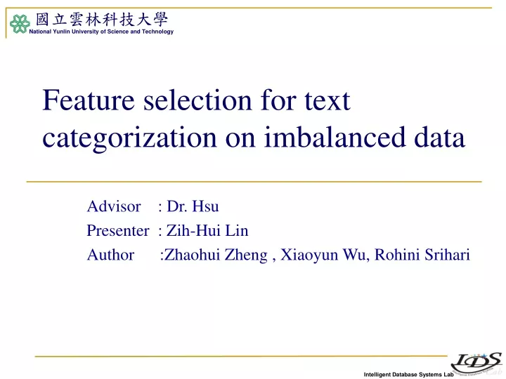 feature selection for text categorization on imbalanced data