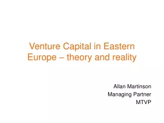 Venture Capital in Eastern Europe – theory and reality