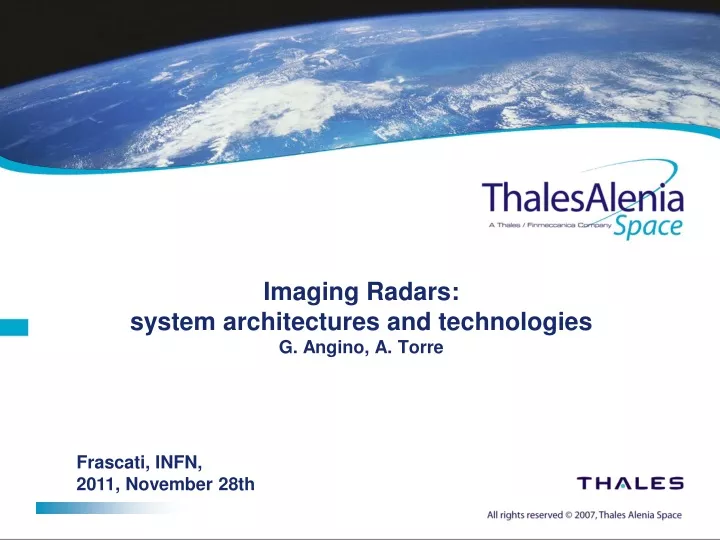 imaging radars system architectures and technologies g angino a torre