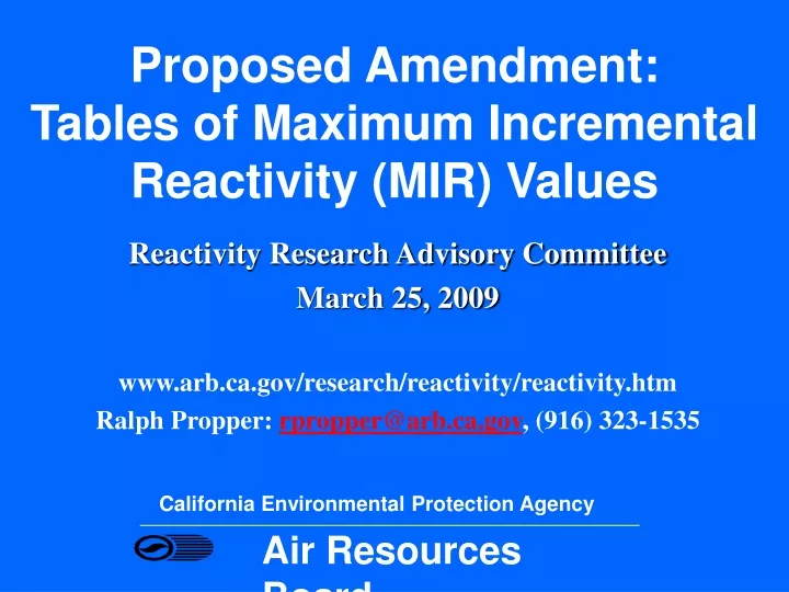 proposed amendment tables of maximum incremental reactivity mir values