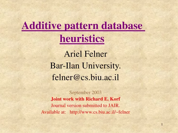 additive pattern database heuristics