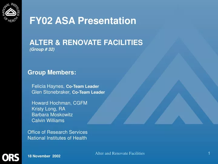fy02 asa presentation alter renovate facilities group 32