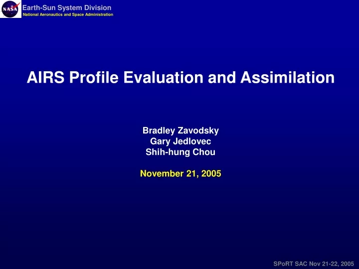 airs profile evaluation and assimilation bradley