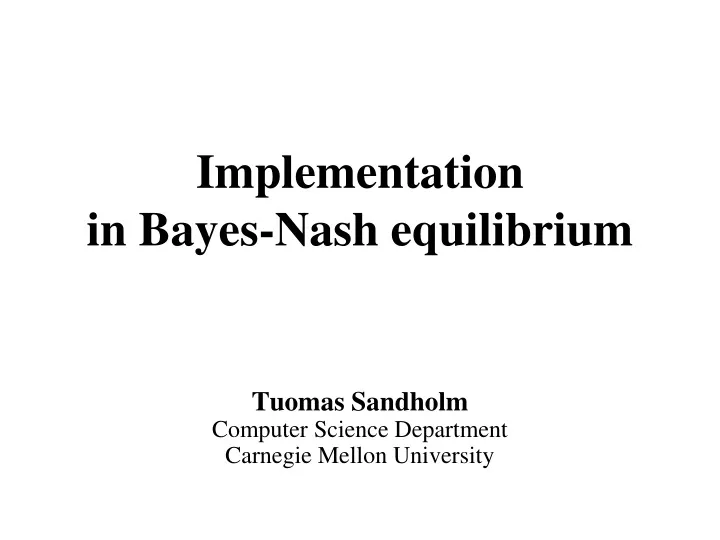 implementation in bayes nash equilibrium
