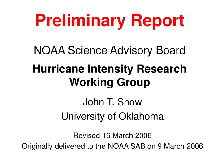 preliminary report noaa science advisory board hurricane intensity research working group