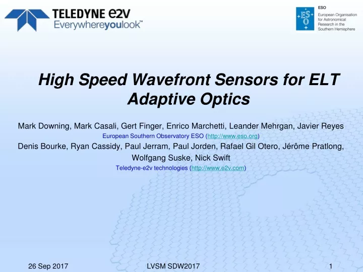 high speed wavefront sensors for elt adaptive optics