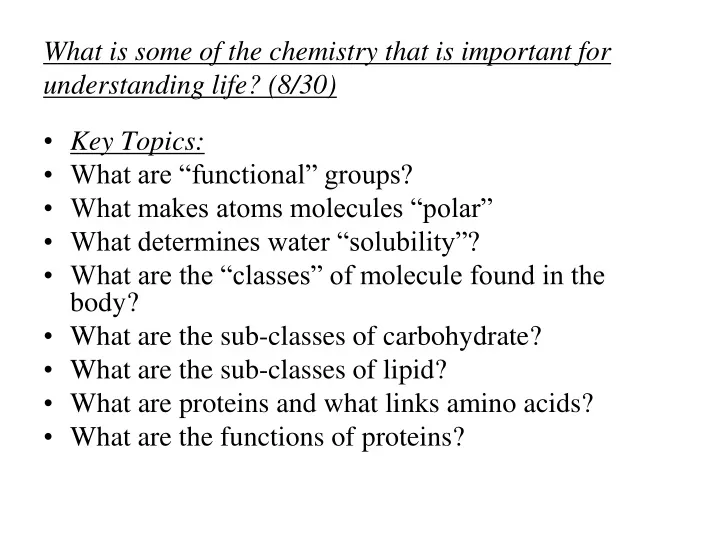 what is some of the chemistry that is important for understanding life 8 30