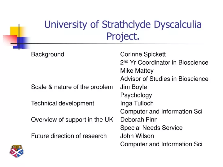 university of strathclyde dyscalculia project
