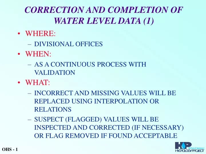 correction and completion of water level data 1