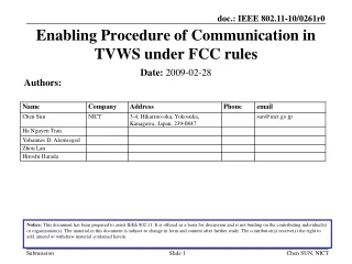 Enabling Procedure of Communication in TVWS under FCC rules