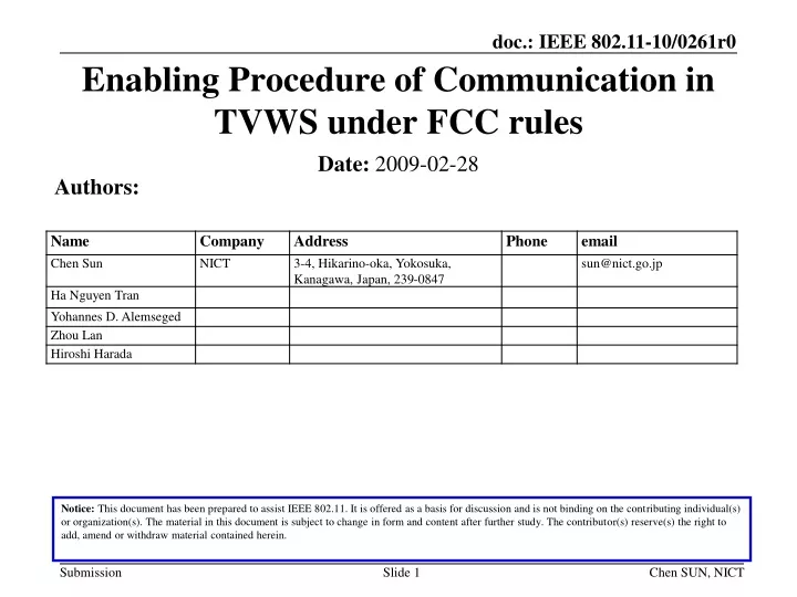 enabling procedure of communication in tvws under fcc rules