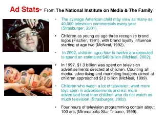 Ad Stats- From  The National Institute on Media &amp; The Family