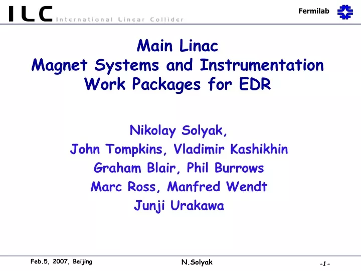 main linac magnet systems and instrumentation work packages for edr