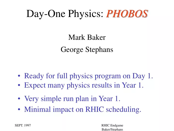 day one physics phobos mark baker george stephans