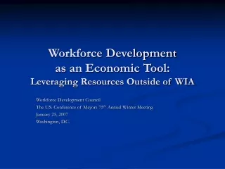Workforce Development  as an Economic Tool: Leveraging Resources Outside of WIA