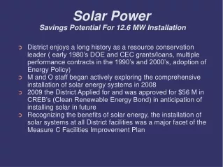 Solar Power  Savings Potential For 12.6 MW Installation