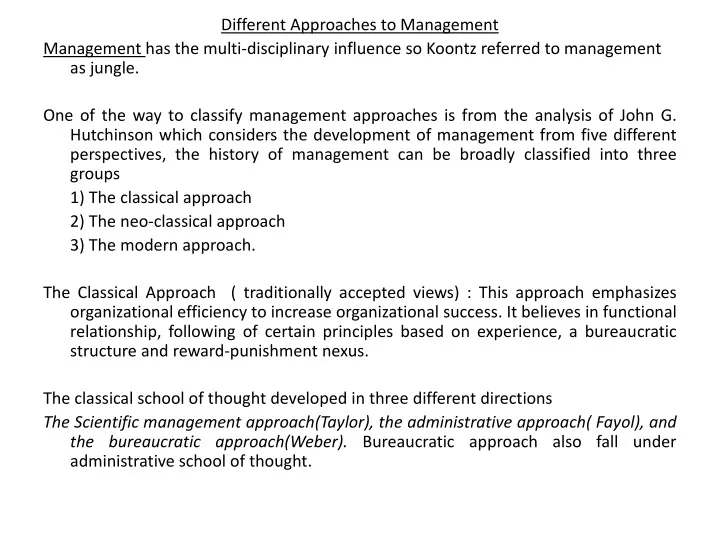 different approaches to management management