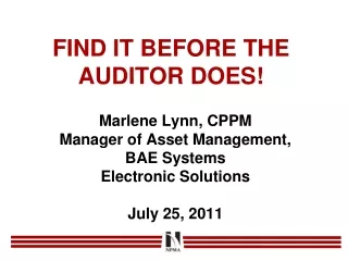 FIND IT BEFORE THE AUDITOR DOES!