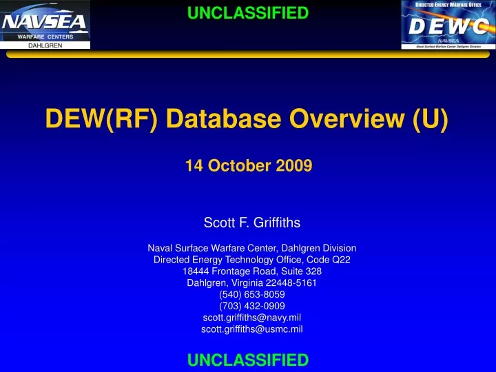 dew rf database overview u 14 october 2009