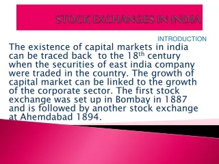 STOCK EXCHANGES IN INDIA