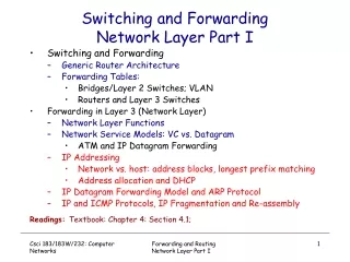 Switching and Forwarding Network Layer Part I