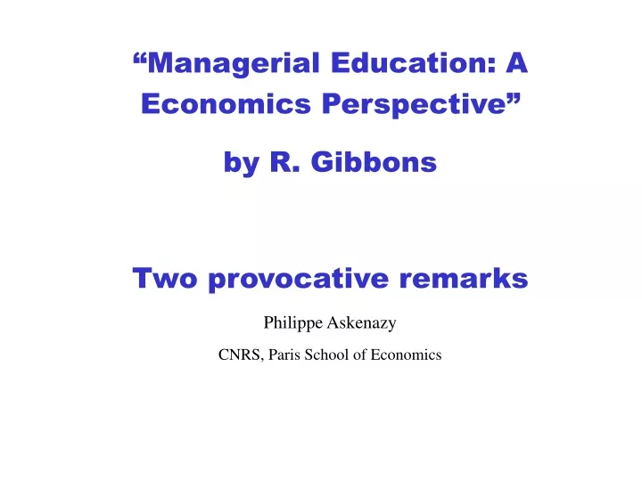 managerial education a economics perspective