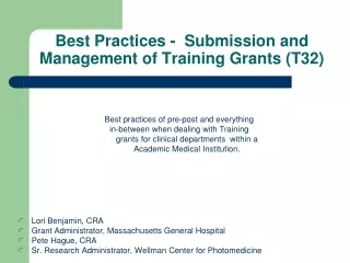 Best Practices -  Submission and Management of Training Grants (T32)