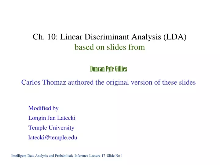 ch 10 linear discriminant analysis lda based on slides from