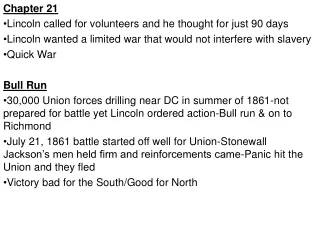 Chapter 21 Lincoln called for volunteers and he thought for just 90 days