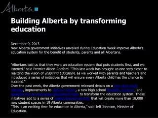 Building Alberta by transforming education December 9, 2013