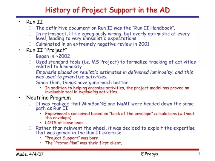 history of project support in the ad