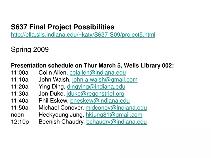 s637 final project possibilities http ella slis