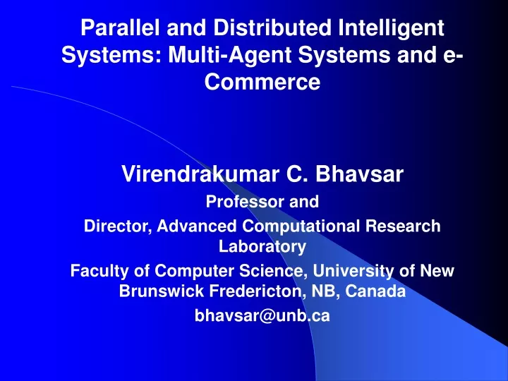 parallel and distributed intelligent systems