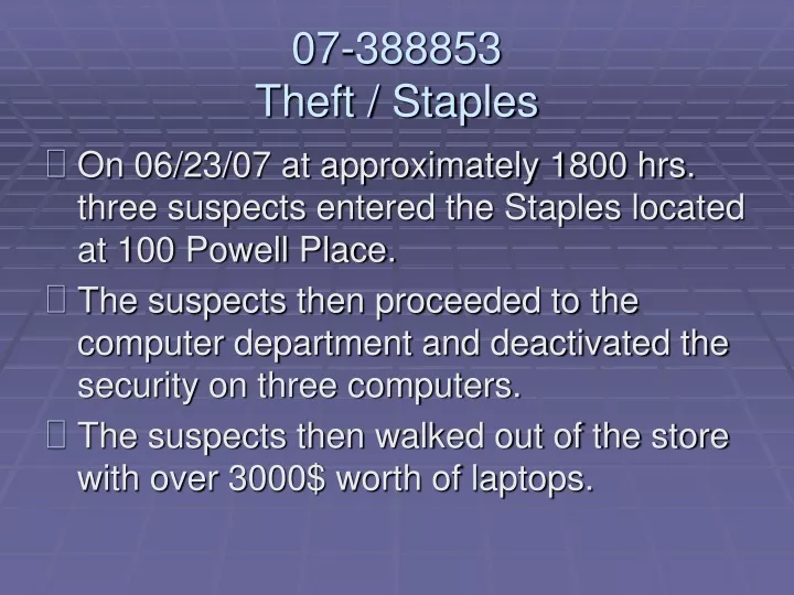07 388853 theft staples