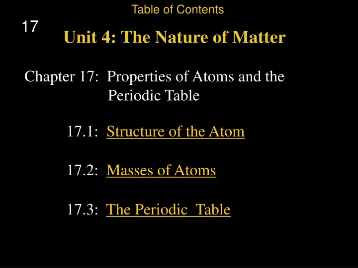 table of contents