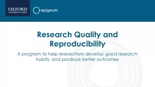 Research Quality and Reproducibility