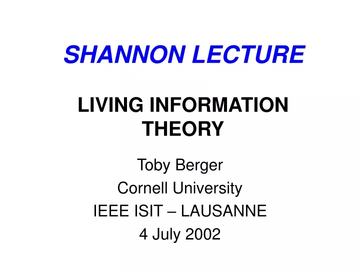 shannon lecture living information theory