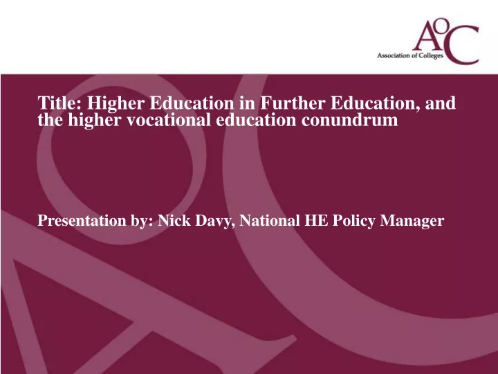 title higher education in further education