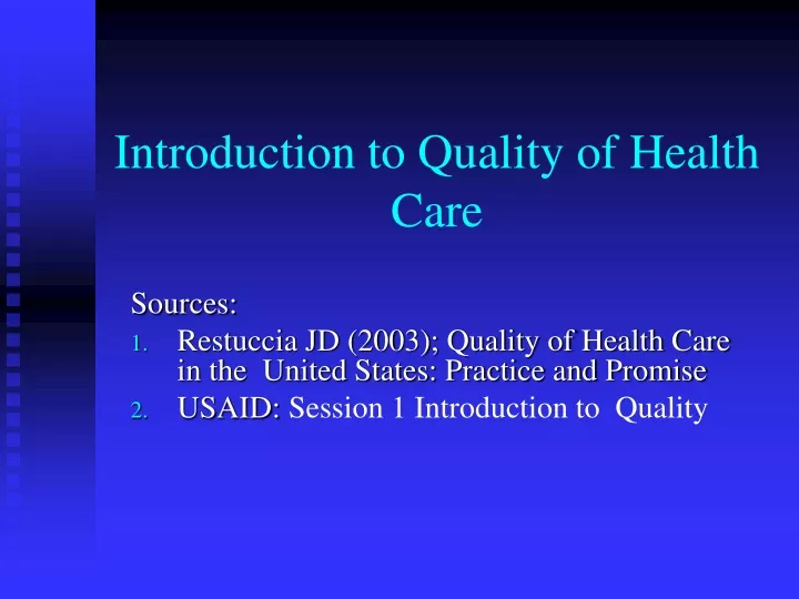 introduction to quality of health care