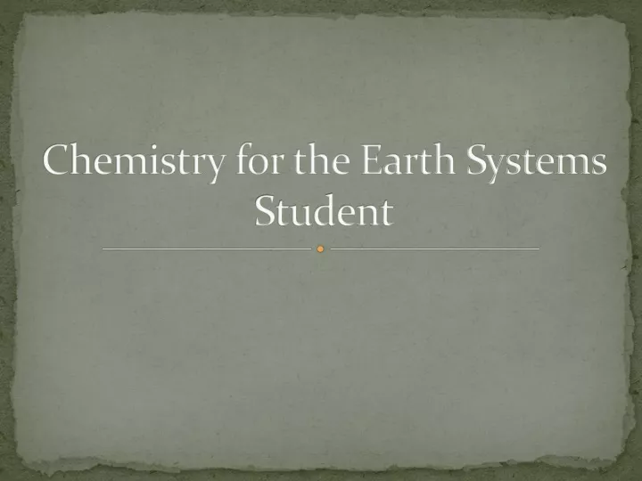 chemistry for the earth systems student