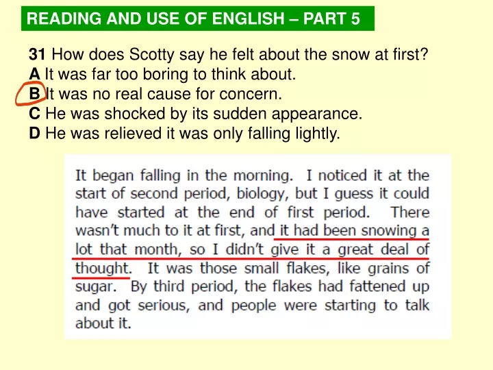reading and use of english part 5