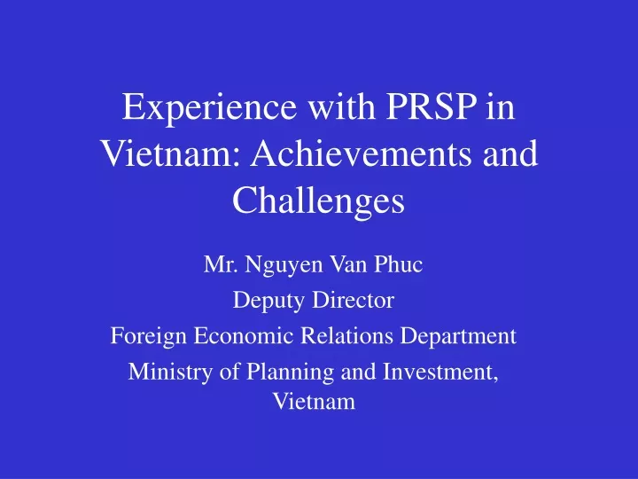 experience with prsp in vietnam achievements and challenges